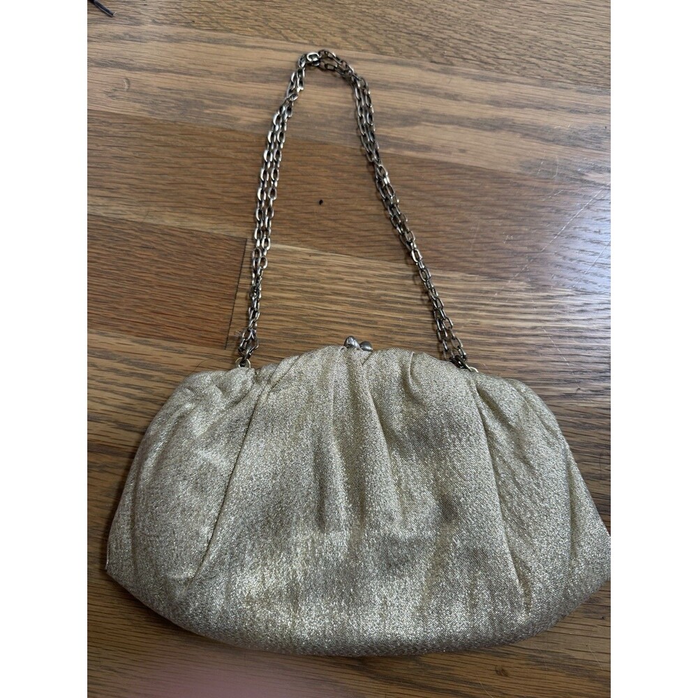 Vintage 1960s Gold Metallic Lamé Frame Evening Clutch Bag